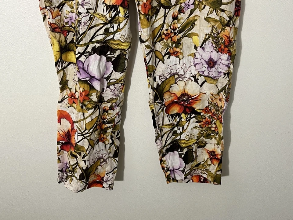 Pantalones CHICO'S 100% Lino Floral Botánico Elástico Cintura Talla 2.5R Foto 3 de 4