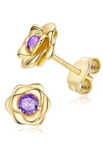 Authentic 14K Gold Plated 925 Sterling Silver Post Rose Flower Stud Earrings for Wome - 12