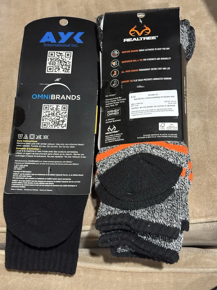 REALTREE Men’s Crew Socks 2 Pairs Gray Size 6-12. Dewalt Sock. 1 Pair. Size 7-13 - Image 4 of 4