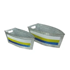 Set of 2 Galvanized Metal Boat Planters - Stylish Flower Tubs for Indoor and ...