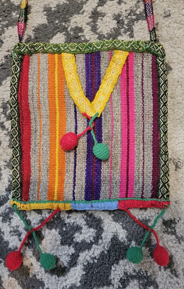 Bandolera de lana multicolor peruana hecha a mano vintage boho hippie cottagecore Foto 2 de 4