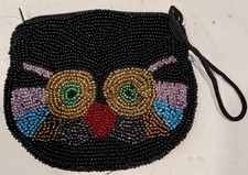 Beaded Beautiful Colorful Owl Coin Purse with Zipper and Strap