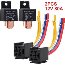 2x 12V 80A Relais 5-polig mit Sockel & Kabel ...