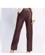 Pistola Chocolate Brown Faux Leather High Rise Carrie Straight Leg Pants Size 27