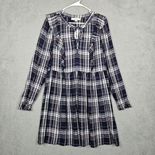Loft By Ann Taylor Women's Plaid Ruffle Long sleeve Swing Dress Sz S NEW