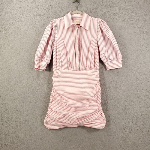 Maeve Dress Womens Small Anthropologie Pink Red White Striped Shift Zip