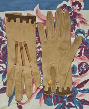 Vintage Mid Century A Payre Women's Ladies Tan Calf Skin Leather Gloves Size 6