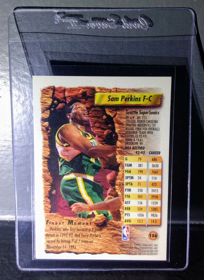 1993-94 Topps Finest Sam Perkins #186 Basketball Card - Image 2 of 2