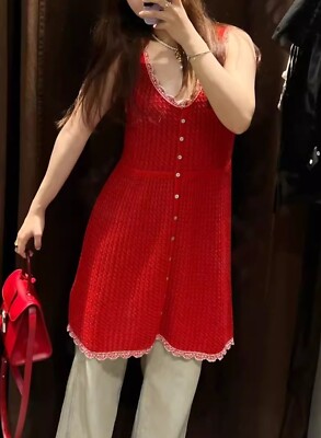 New Zara Pointelle Knit Mini Dress Red NWT 5802/019 Sz M SS24 | eBay