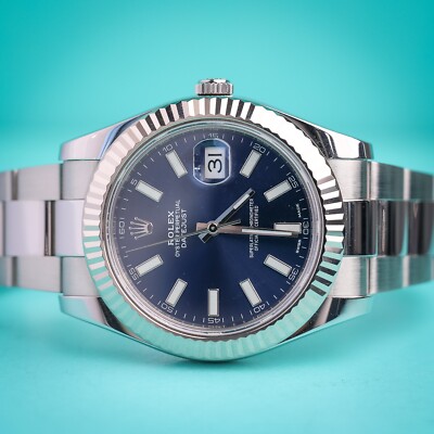 Rolex Datejust Stainless Steel Oyster 41mm Blue Dial 116334 Box & Papers