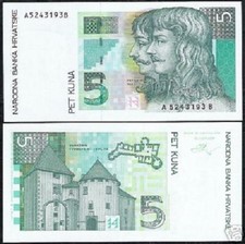 CROATIA 5 KUNA P-28 1993 x 1 Pcs Pre Euro FORTRESS FRANKOPAN UNC MONEY BANK NOTE