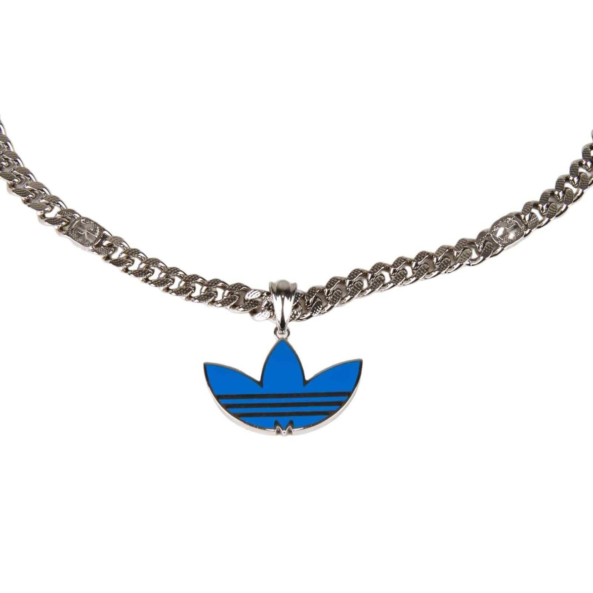 【Gucci x Adidas】Gourmette Chain Necklace Sterling Silver Adidas x Gucci gourmette necklace with Trefoil pendant in
