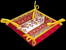French Provencal Breadbasket Flowers Red & White Made in France