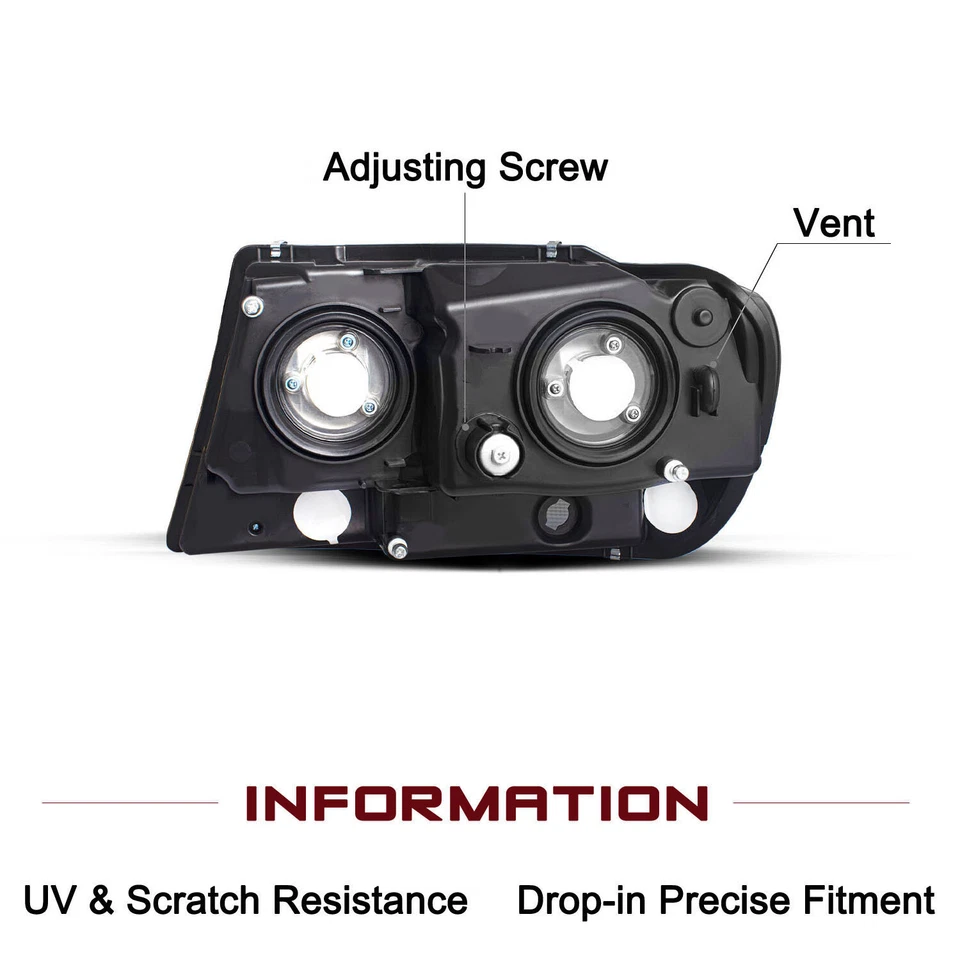 For 1999-2004 Jeep Grand Cherokee Black Headlights Lamp Pair Front Left + Right - Image 3 of 4