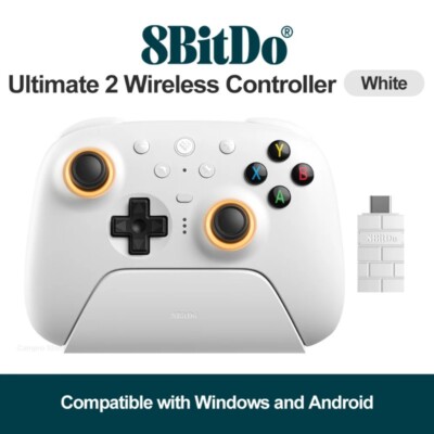 8BitDo Ultimate 2 Wireless Controller with Charging Dock For PC Android -White
