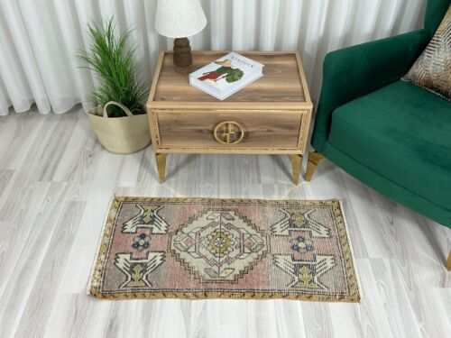 2x3 Pink Turkish Rug, Handmade Vintage Turkish Door mat, 2x3 Turkish Throw Rug - Picture 1 of 10