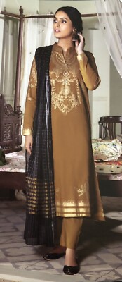 Pakistanischer Designer Unstitch Double Paste Printe Khaddar Suit Original Lime Light
