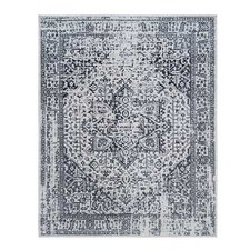 8'10" x 11'10" Black Heris Design Wool and Silk Hand Loomed Rug R63827