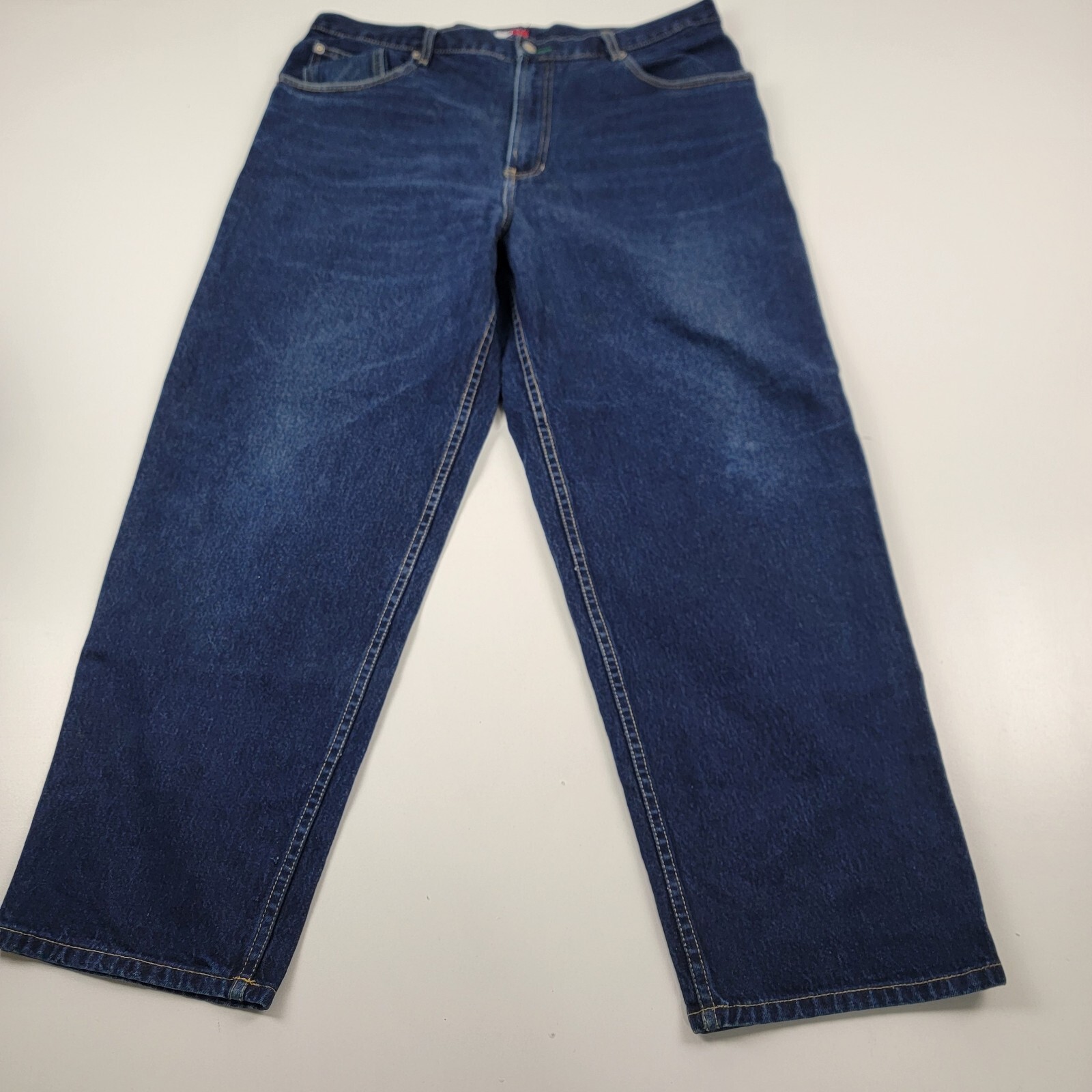 Vintage Y2K Tommy Jeans Dark Wash Denim Baggy Wide Leg Pants Size 38x30 Big Flag