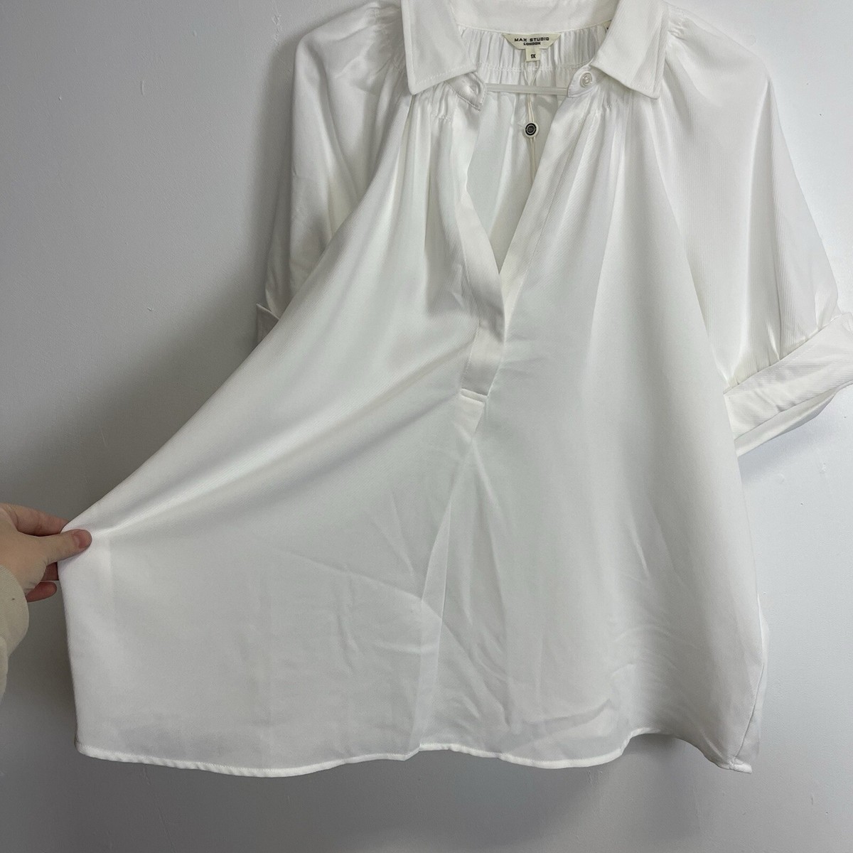 Max Studio London Blouse Womens 1X White Short Sleeve NWT NEW | eBay