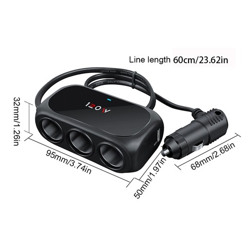 UK 3 Way 12V 24V Multi Socket Car Cigarette Lighter Splitter USB Charger Adapter - Picture 5 of 11