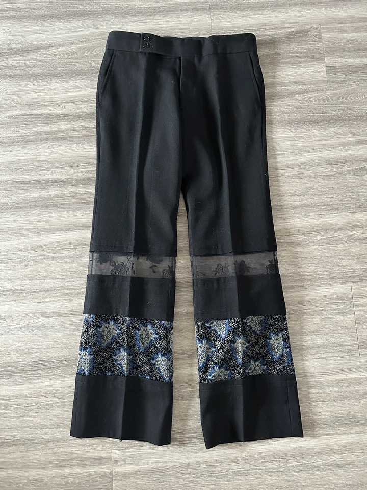 Pantalones Comme Des Garçons Negro Lana Azul Terciopelo Negro Encaje Pantalones 2001 M