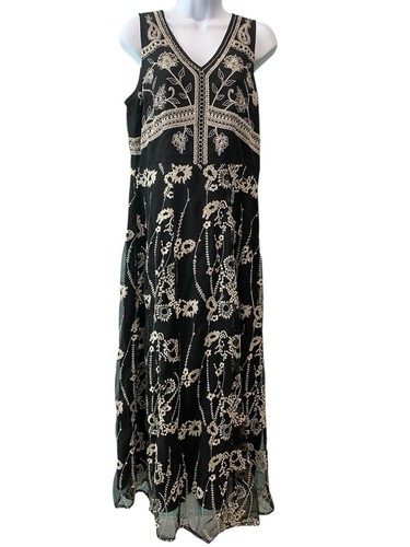 Soft Surroundings Size 4 Black Embroidered Beaded Olivia Maxi Dress FLAW! NWT