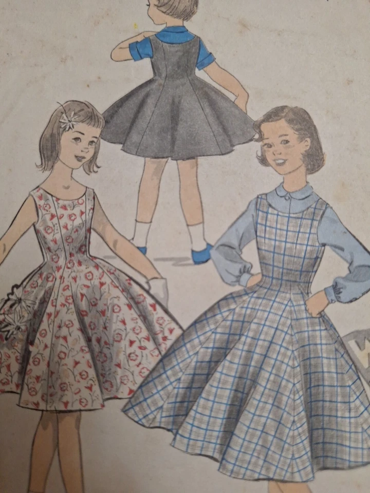 Jumper Dress Blouse Fit Flare Skirt Girls 8 Advance 8102 Sewing Pattern VTG - Image 2 of 4