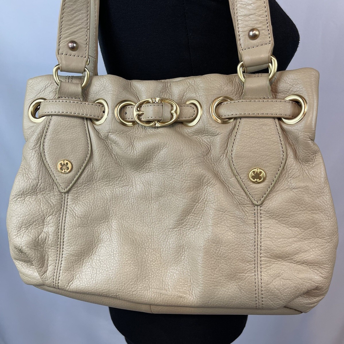 Emma Fox Leather Shoulder Purse Taupe With Gold Hardware | eBay display picture 3