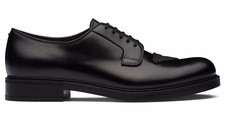 Prada Black Leather Triangle Logo Derby Loafer Lace Up Flat UK 10.5 US 11.5