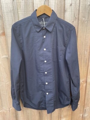 Albam Utility Herren Hemd Workwear Uni Navy Gr. Small Popeline Baumwolle LS Tasche