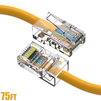 75FT Cat5e RJ45 Ethernet LAN Network UTP Non-Booted Patch Cable Copper Yellow
