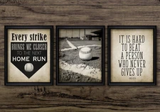 Vintage Baseball Wall Art Print Set Of 3, Babe Ruth Quote, Home Run Wall Art