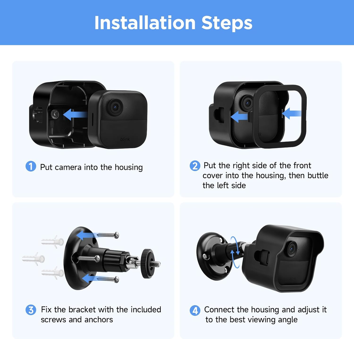 Blink Outdoor Camera Mount,5 Pack Blink 4th & 3rd Gen Weatherproof Protective Housing Degree Adjustable Wall Mount With Blink Sync Module 2 Outlet Mount For Blink Camera System Black - View #7