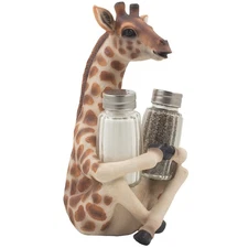 Tekola Decorative Giraffe Salt and Pepper Shaker Set with Display Stand Holde...
