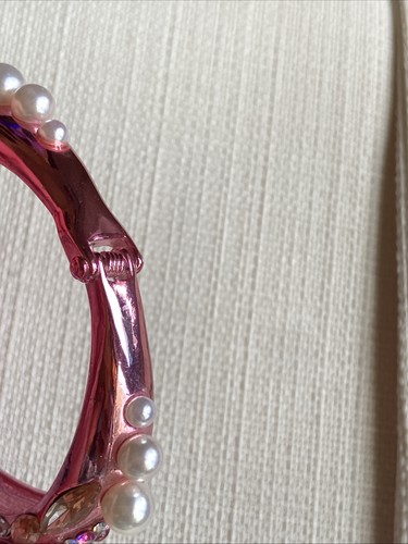 Betsy Johnson Rhinestone and Faux Pearls Pink Clamper Flamingo Bracelet - Picture 6 of 13