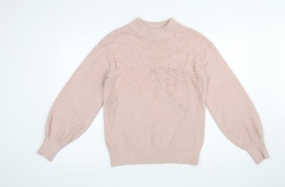Next Damen Pullover Pulli rosa Perlen Stehkragen Langarm Größe S