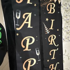 Happy Birthday Foil Banner Black Gold Letter Pattern Birthday Party Decor