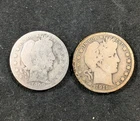 (2) Barber Half Dollars 1909-S & 1911 90% Silver 50C Coins Circulated