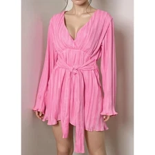 $288 NWT LOVERS + FRIENDS Bernice Pleated Mini Dress, Candy Pink, Large
