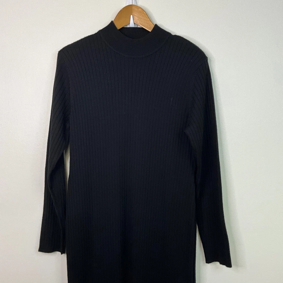 Nina Leonard Black Ribbed Knit Mock Neck Maxi Sweater Dress Size L Long Sleeve - Image 3 of 4