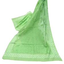 Indian Vintage Dupatta Green Long Stole Printed Woven Pure Silk Scarves Veil