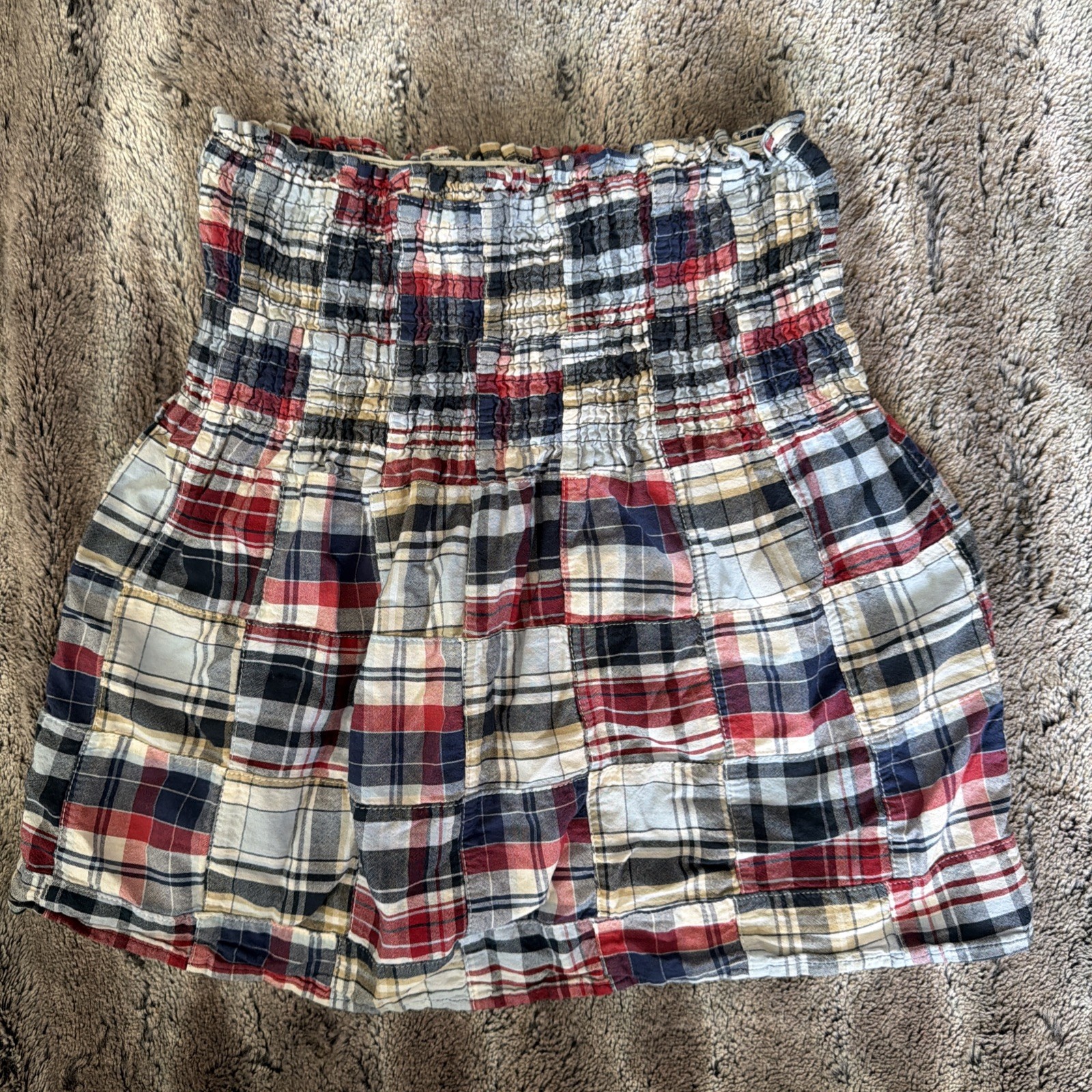 Top tubo loft Y2K Ann Taylor para mujer Madras retazos cuadros núcleo de casa pequeño