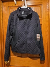Avia Womens Full Zip Quilted Mixed Media Jacket With Thumbholes Black Size 3 XL