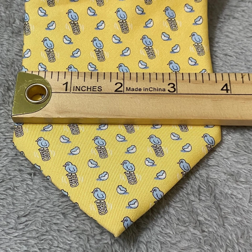 Corbata de seda Vineyard Vines amarillo azul pájaro primavera hecha a mano EE. UU. 58 pulgadas Foto 3 de 4