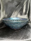 Indiana Glass Blue Carnival Glass Bowl blue raised Button and Cane Pattern