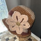 Brown Taupe Beige Tan Pony Tail CLOCHE BEANIE CAP FLAPPER HAT  HAND CROCHET new — photo 3
