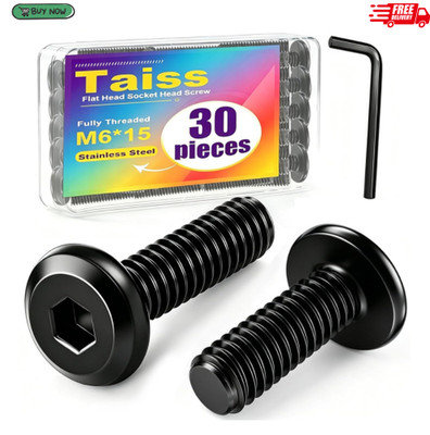 Taiss 30pcs M6 x 15mm Flat Head Socket Head Screw Furniture Bolts,Furniture Scre