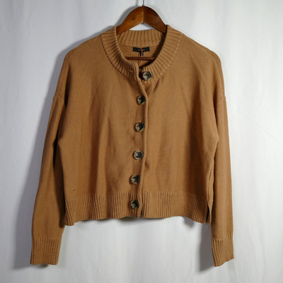 Quince Womens Organic Cotton Cropped Cardigan Size S Camel Brown Oversized Boxy