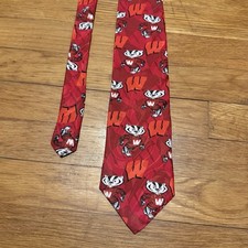 University Of Wisconsin Badgers Mascot Tie Silk Bucky College Sports Men’s